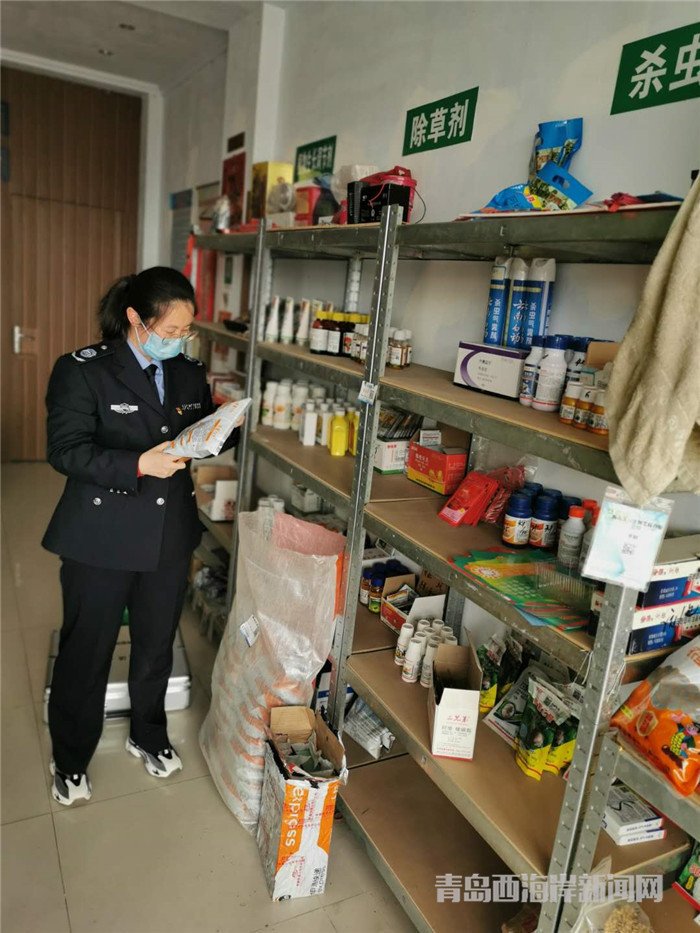 圖為西海岸新區(qū)農(nóng)業(yè)綜合行政執(zhí)法大隊(duì)執(zhí)法隊(duì)員在查看玉米種子包裝。.jpg