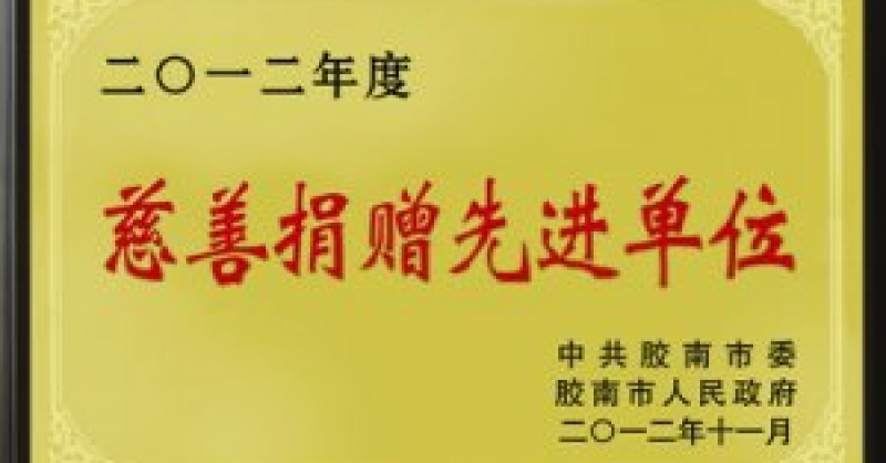 公司榮獲“2012年度慈善捐贈(zèng)募捐先進(jìn)單位”稱號